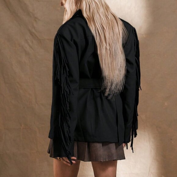 Black Boho Women's Western Fringe Jacket - Picture 3 of 5